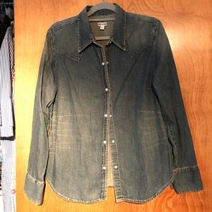 Gap distress denim snap shirt.